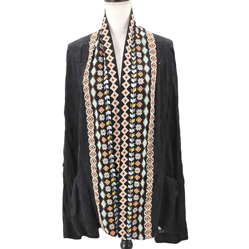 Johnny Was Cenoteka Embroidered Kimono Cardigan Cupra Rayon Pockets C40117 Large